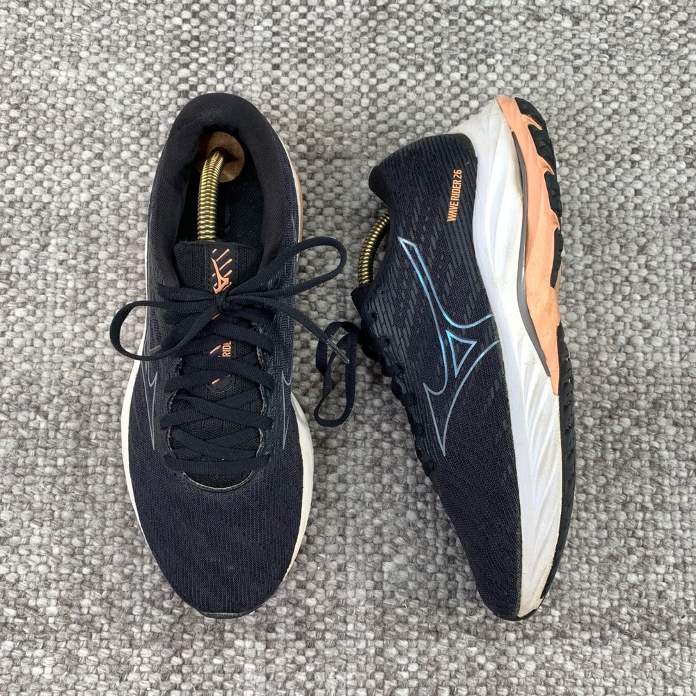 Mizuno Wave Rider 26 Running Shoes Womens 9 Black Peach J1GD220322 Low Top